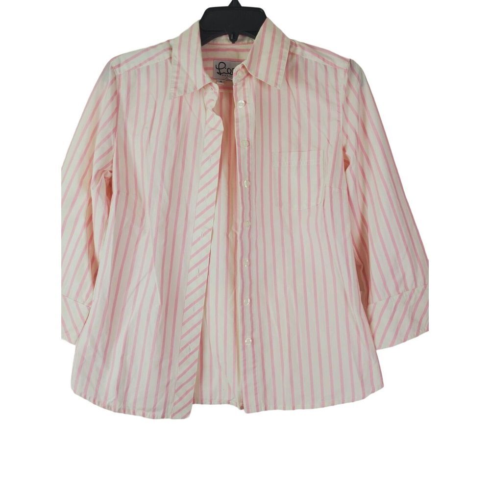 Lilly Pulitzer Pink White‎ Striped Button Front Blouse Shirt Cotton Size 4